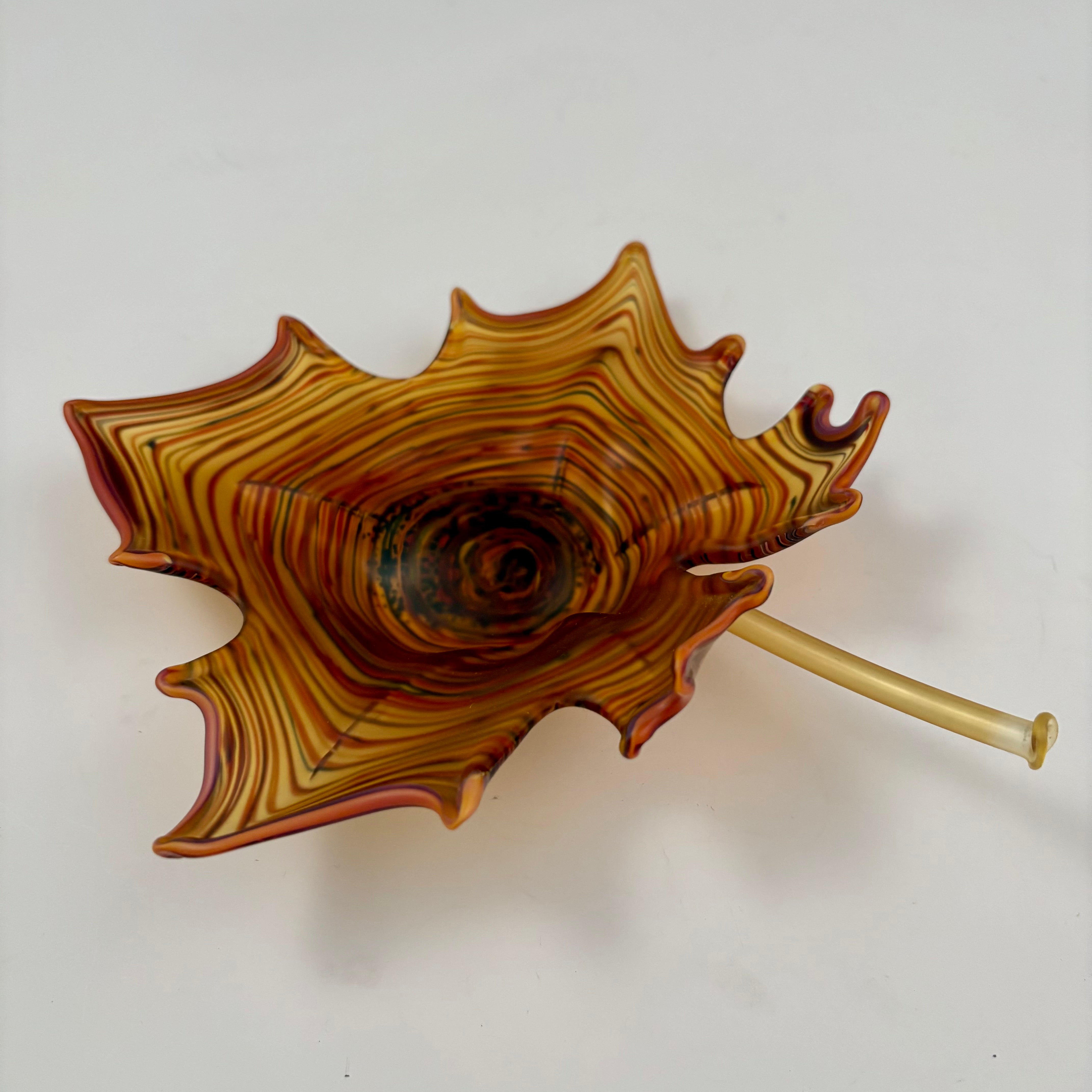 Amber Blown and Sculpted Glass Leaf 2522