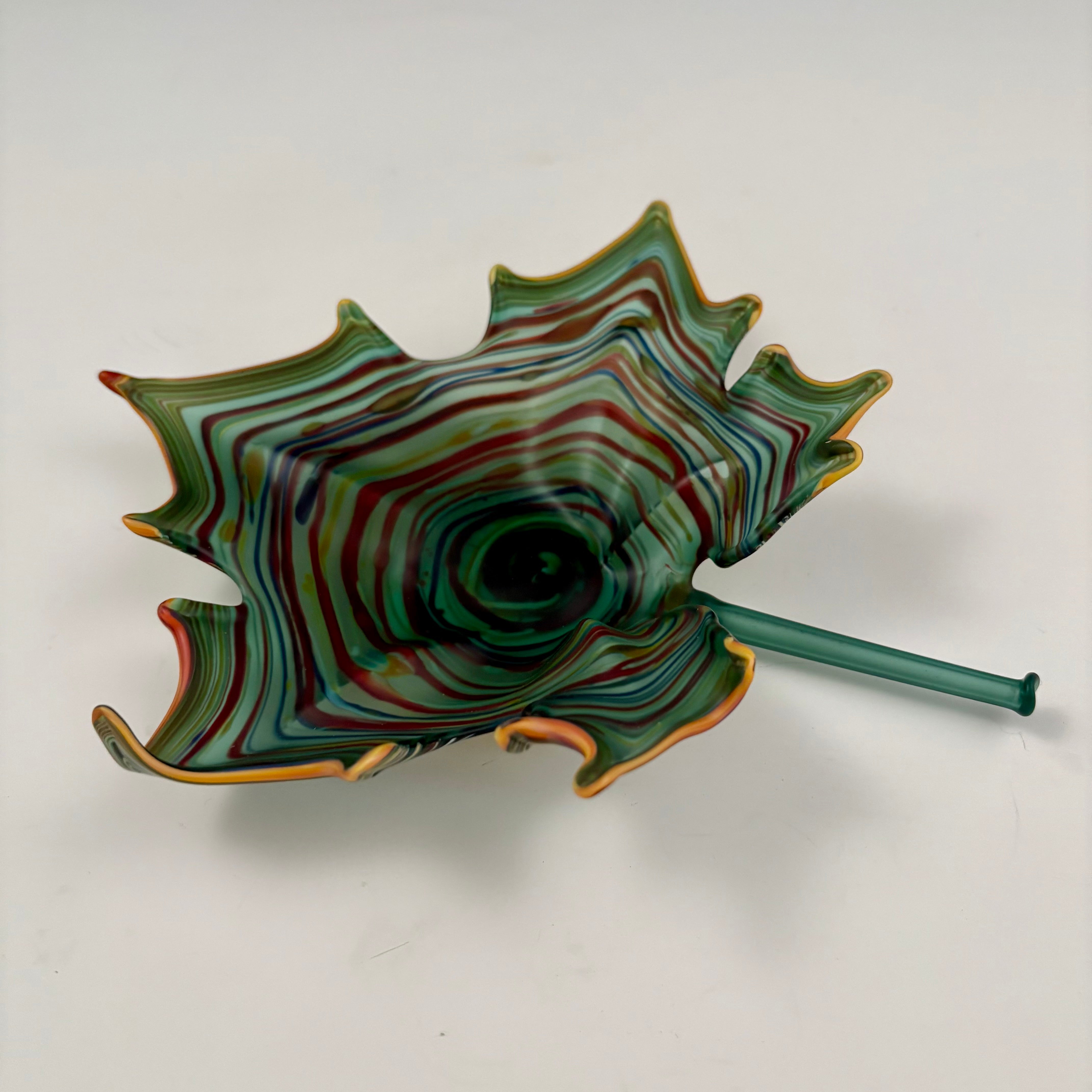Lake Green Blown and Sculpted Glass Leaf 2521