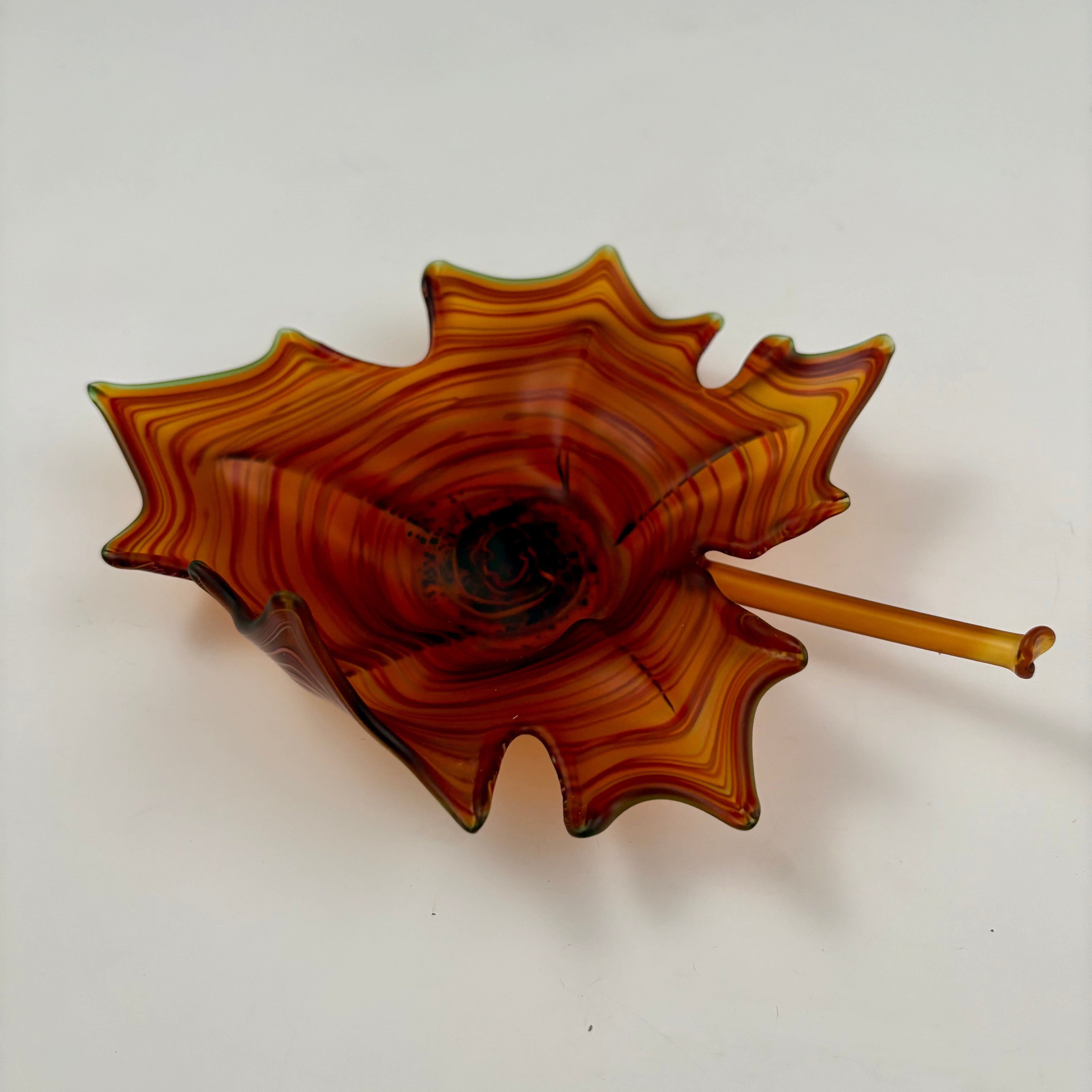 Dark Amber Blown and Sculpted Glass Leaf 2523