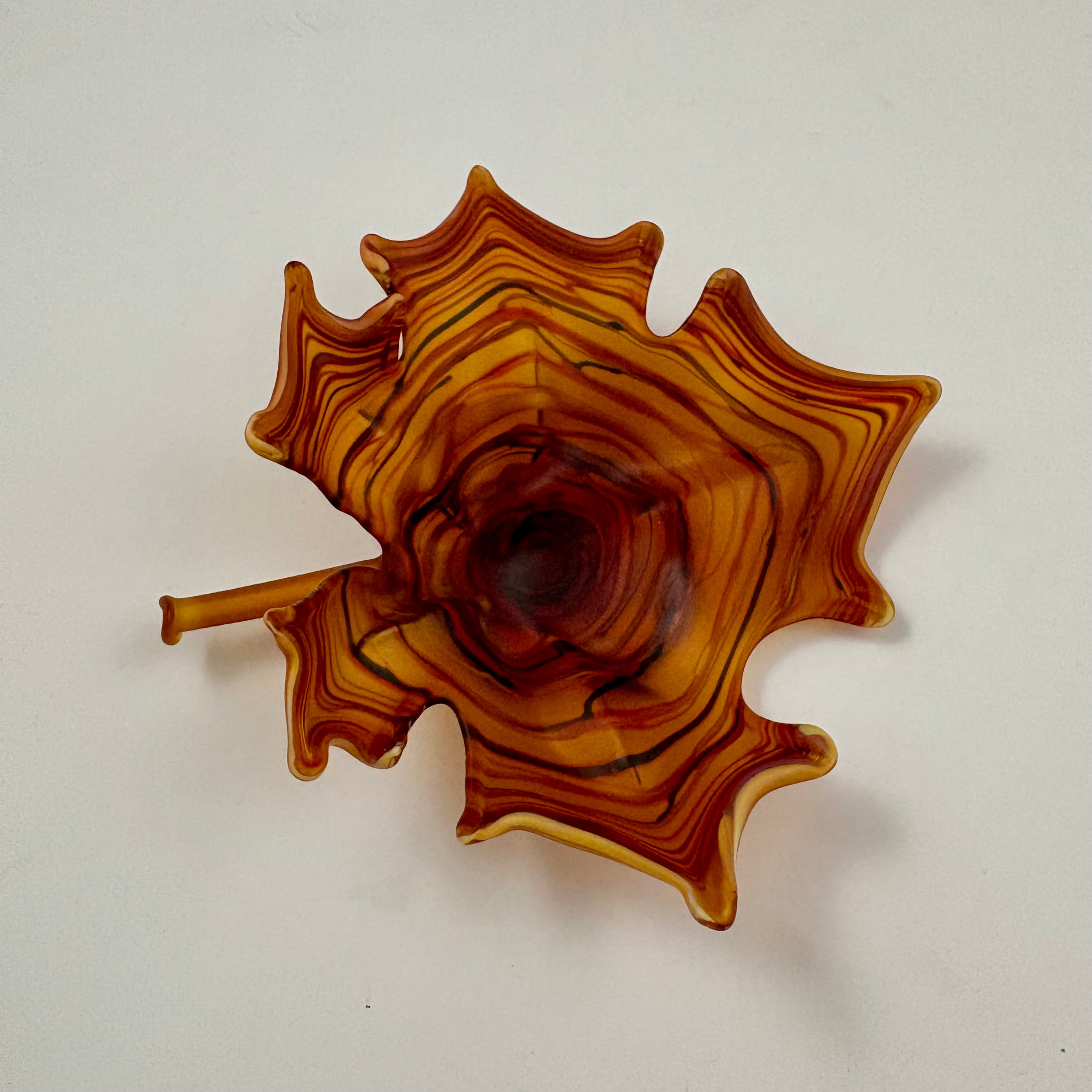 Small Amber Blown and Sculpted Glass Leaf 2525