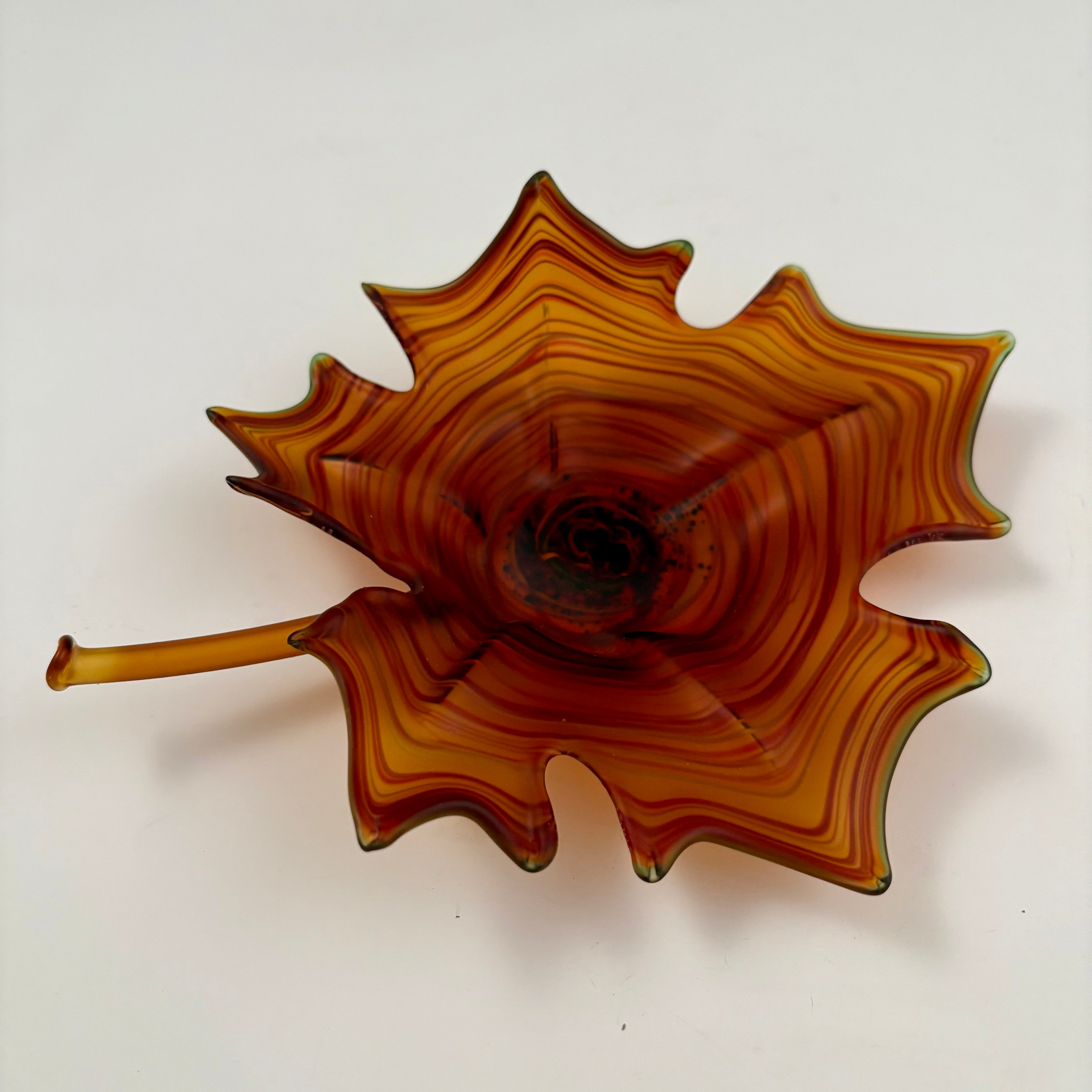 Dark Amber Blown and Sculpted Glass Leaf 2523