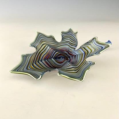 Light Cobalt Blown and Sculpted Glass Leaf 2301