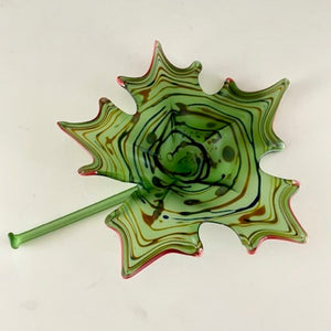 Small Green Blown and Sculpted Glass Leaf 2306