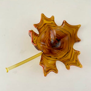 Small Dark Amber Blown and Sculpted Glass Leaf 2305